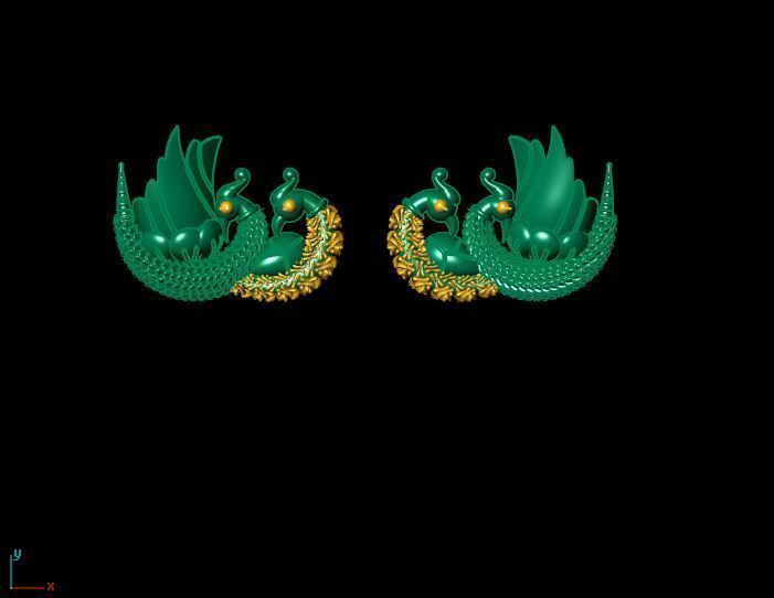 peckok pair of gold and peacock earrings 3D print model_1