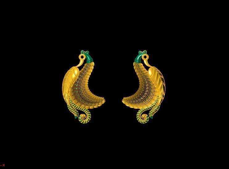 peckok pair of gold and peacock earrings 3D print model_12