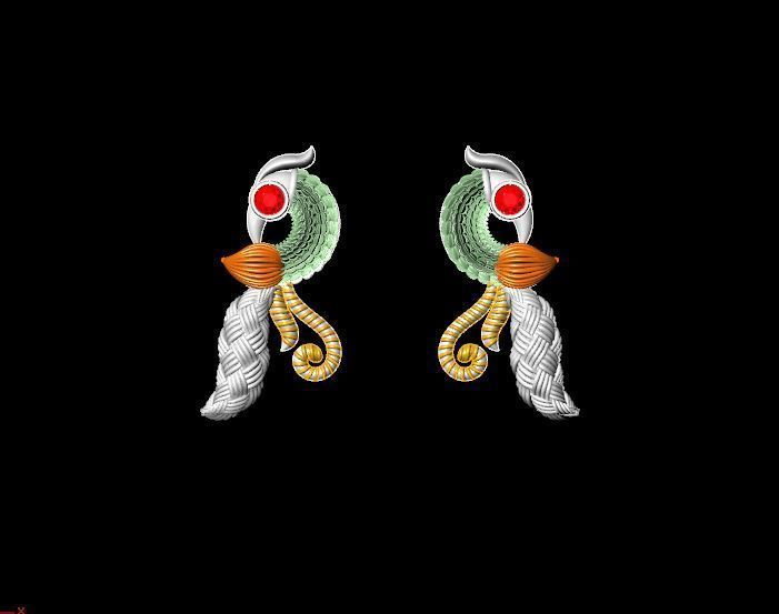 peckok pair of gold and peacock earrings 3D print model_18