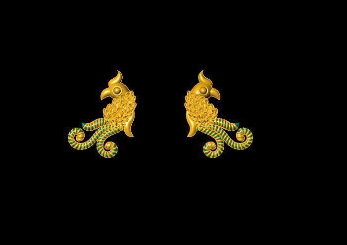 peckok pair of gold and peacock earrings 3D print model_14