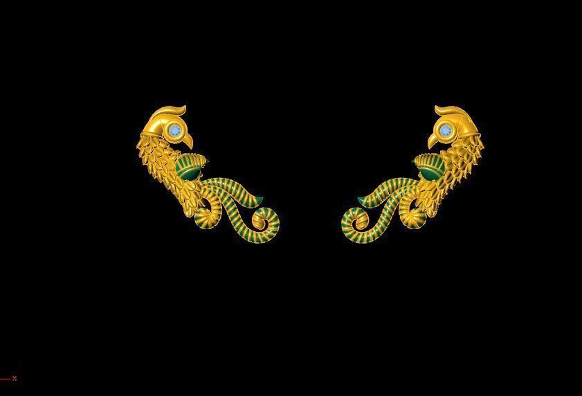 peckok pair of gold and peacock earrings 3D print model_9