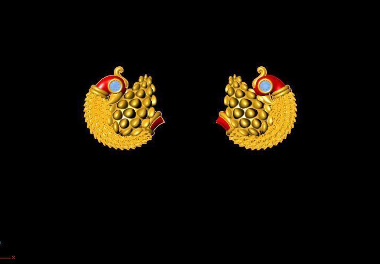 peckok pair of gold and peacock earrings 3D print model_5
