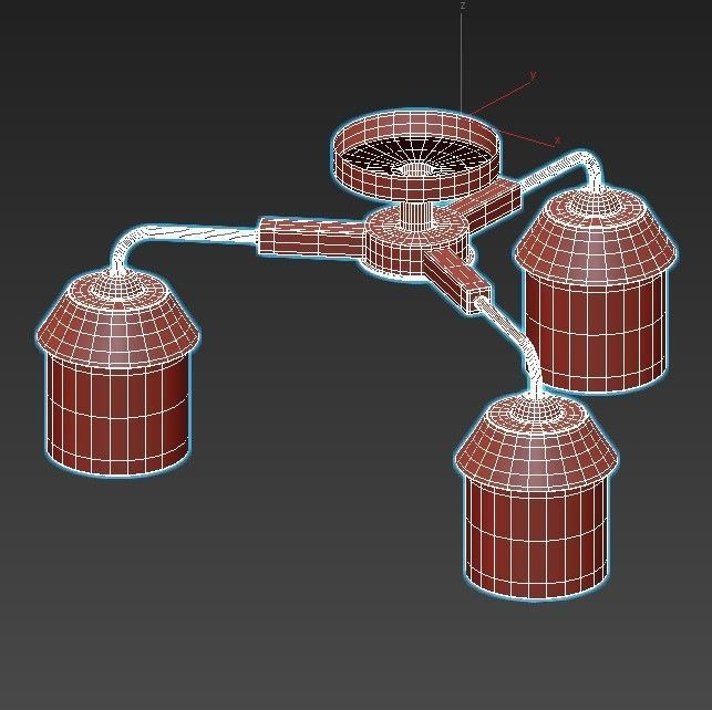 hiper-vimi-h192-3 three light brass ceiling fixture with glas... 3D model_3