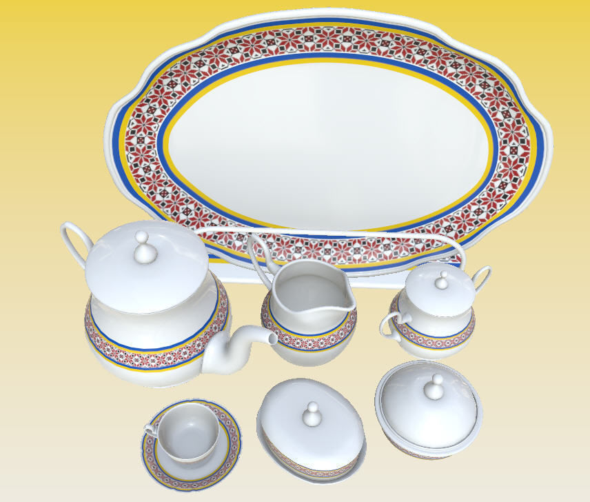 Porcelain Tea set-Ukrainian theme Free 3D model_1