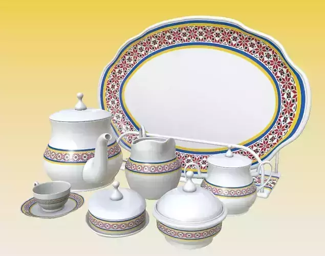 Porcelain Tea set-Ukrainian theme Free 3D model Porcelain Tea set-Ukrainian theme Free 3D model