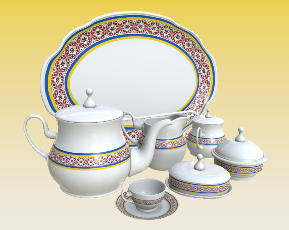 Porcelain Tea set-Ukrainian theme Free 3D model_2