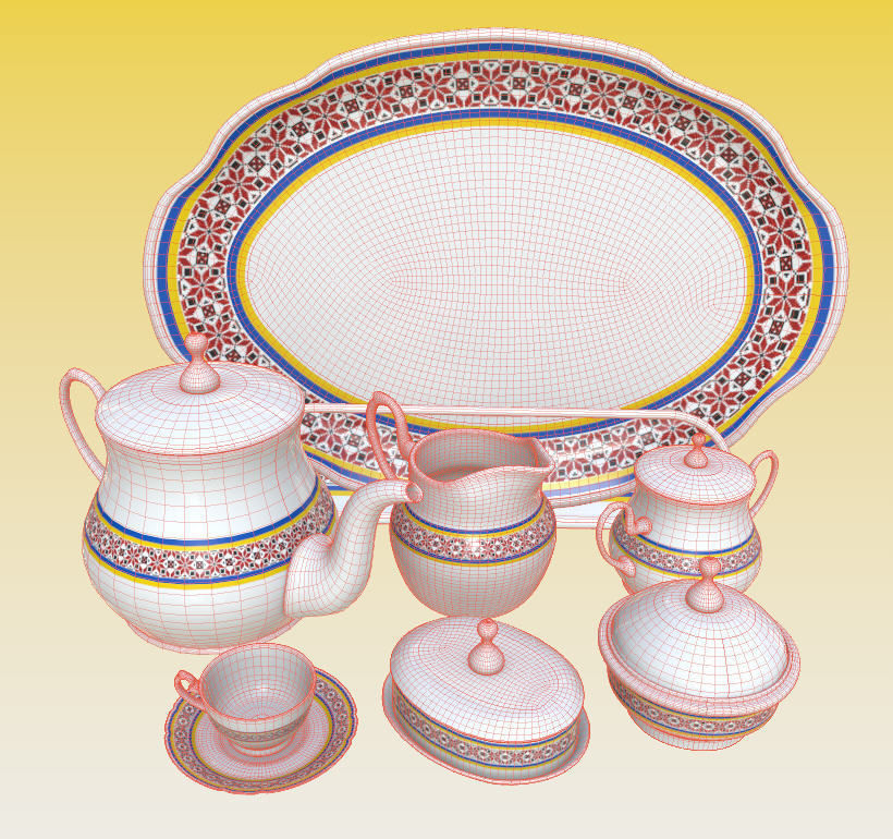 Porcelain Tea set-Ukrainian theme Free 3D model_4