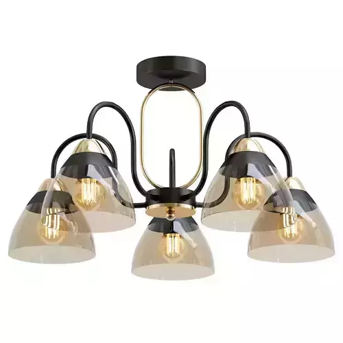 alfa-324017305 five light chandelier with gold and glass shades