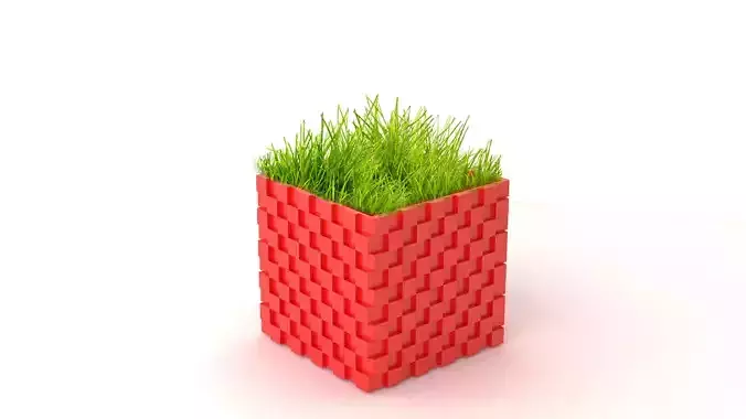 Pot 3D Print Model 7 3D print model 8 cube with grass 3D print model