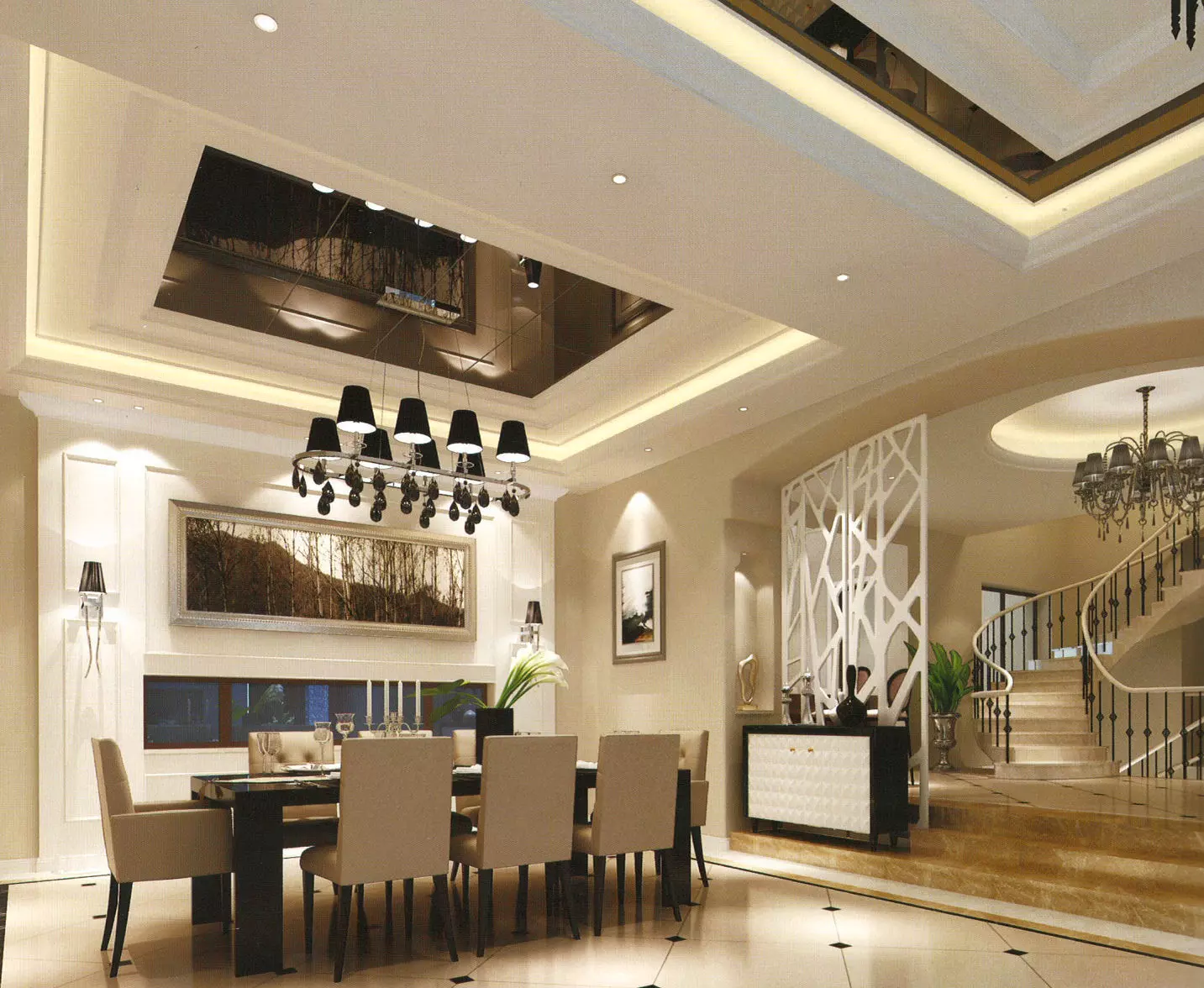 Livingroom modern dining room with high ceilings 3D model