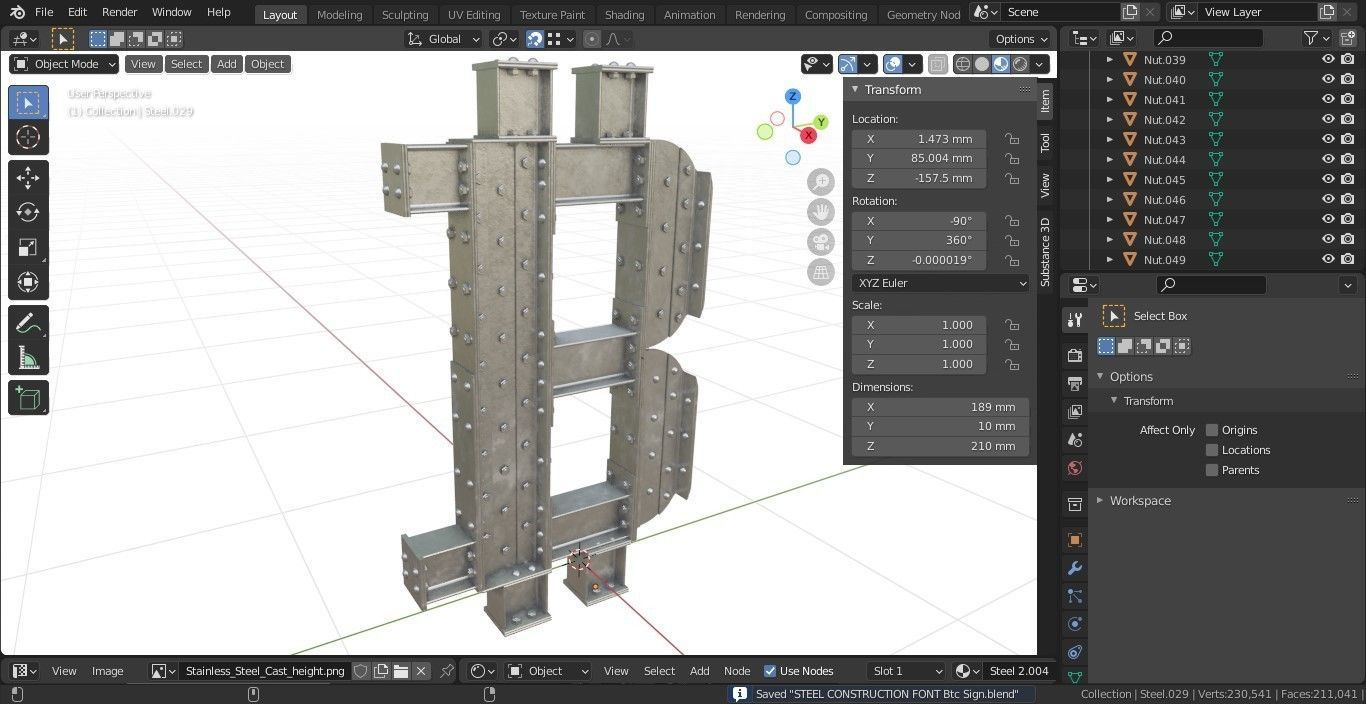 Steel Construction Font - Btc Sign 3D model_6