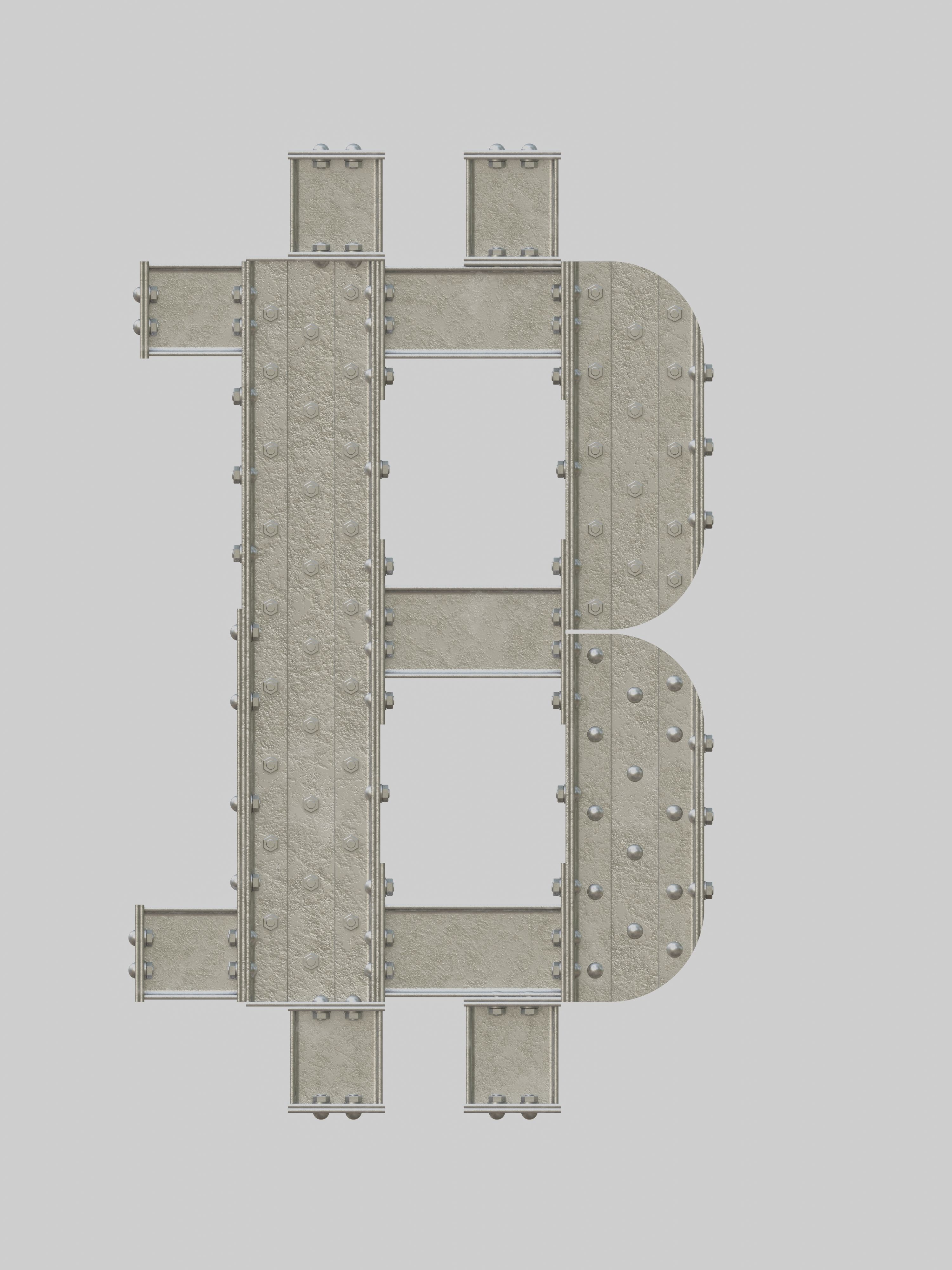 Steel Construction Font - Btc Sign 3D model_1