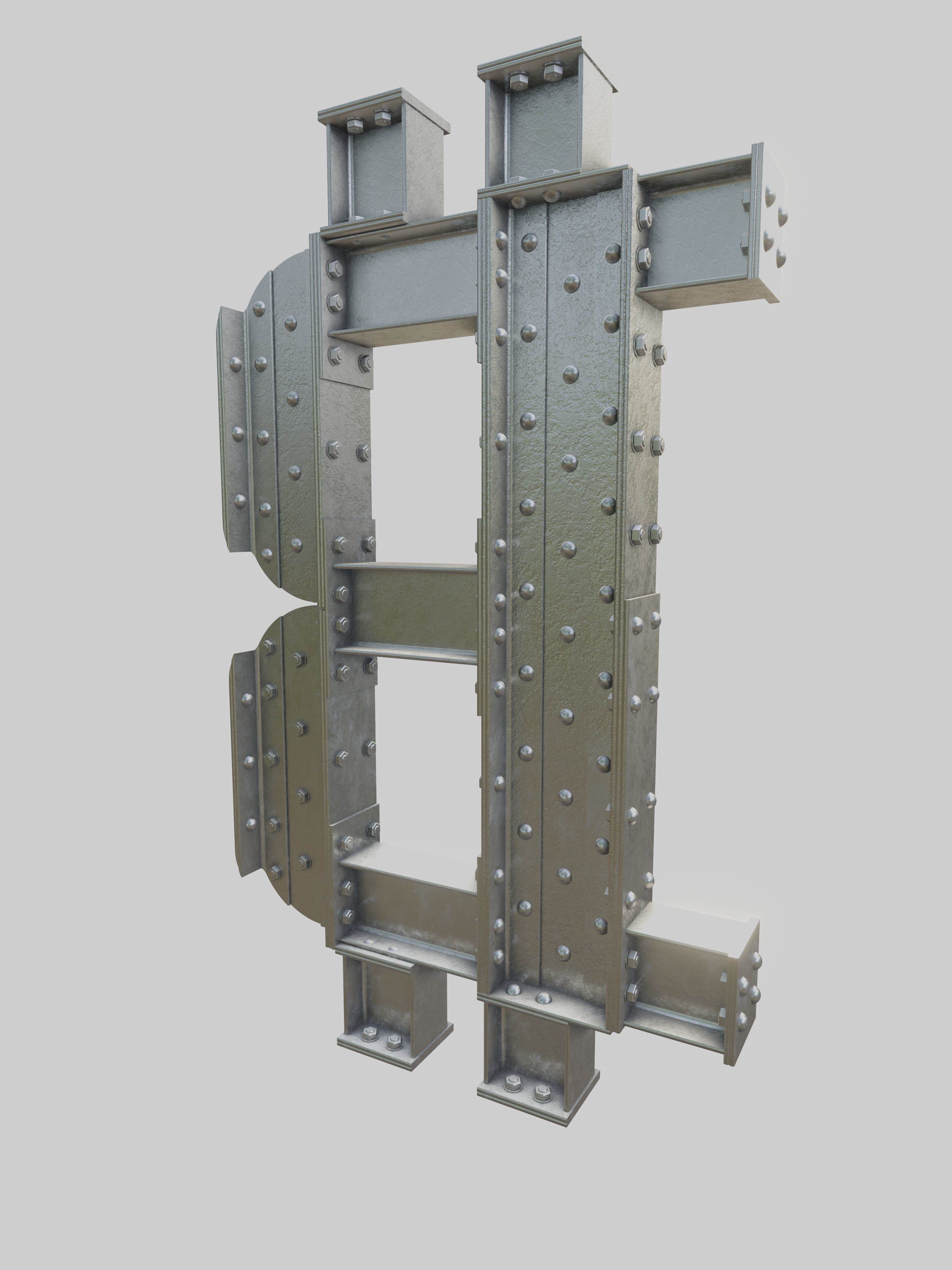 Steel Construction Font - Btc Sign 3D model_2