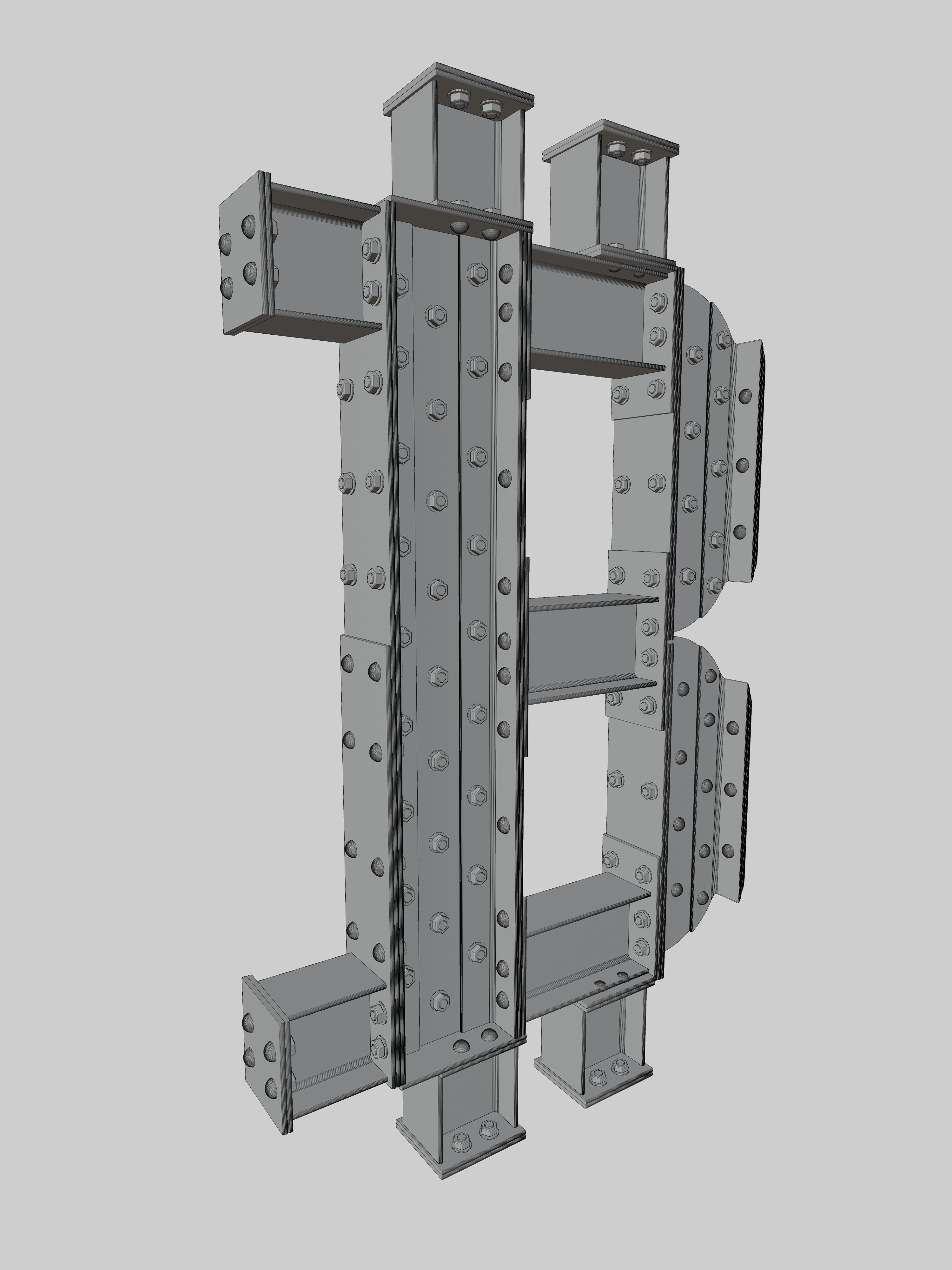 Steel Construction Font - Btc Sign 3D model_5