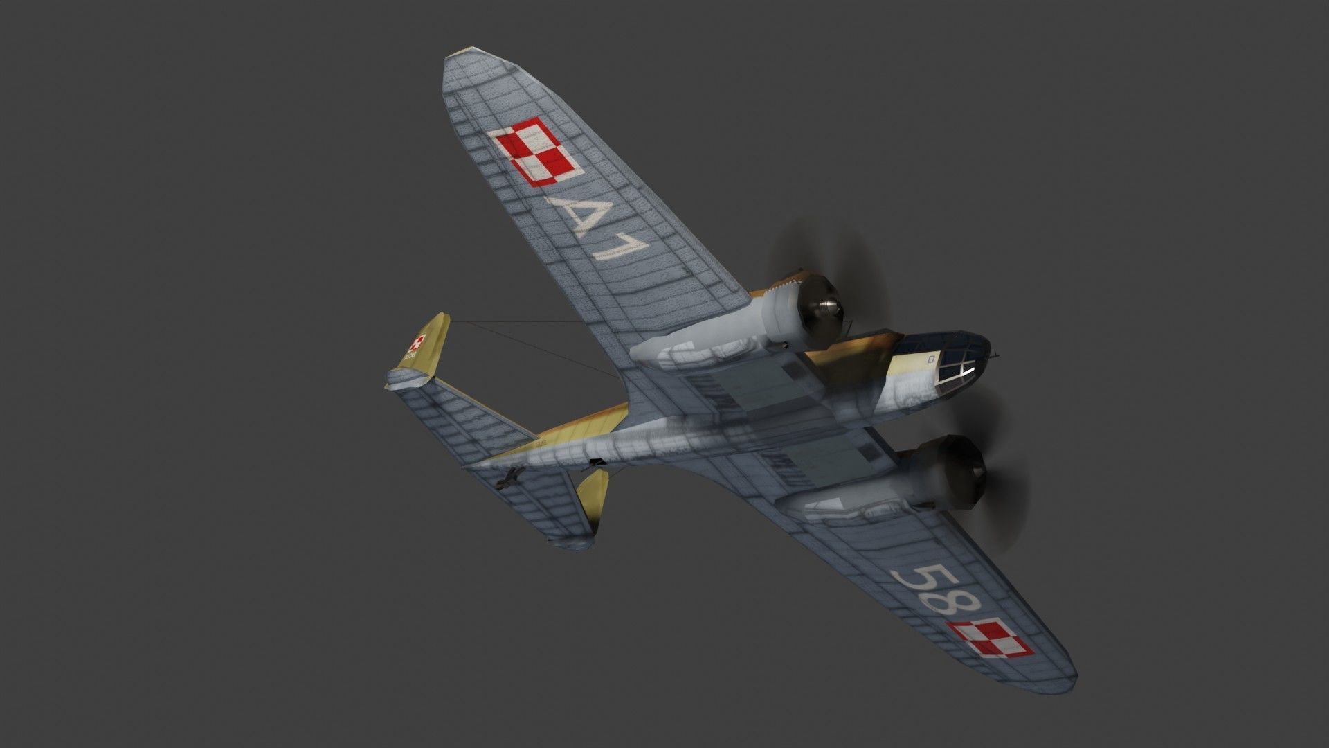 PZL-37 Moose WW2 bomber Low-poly 3D model_10
