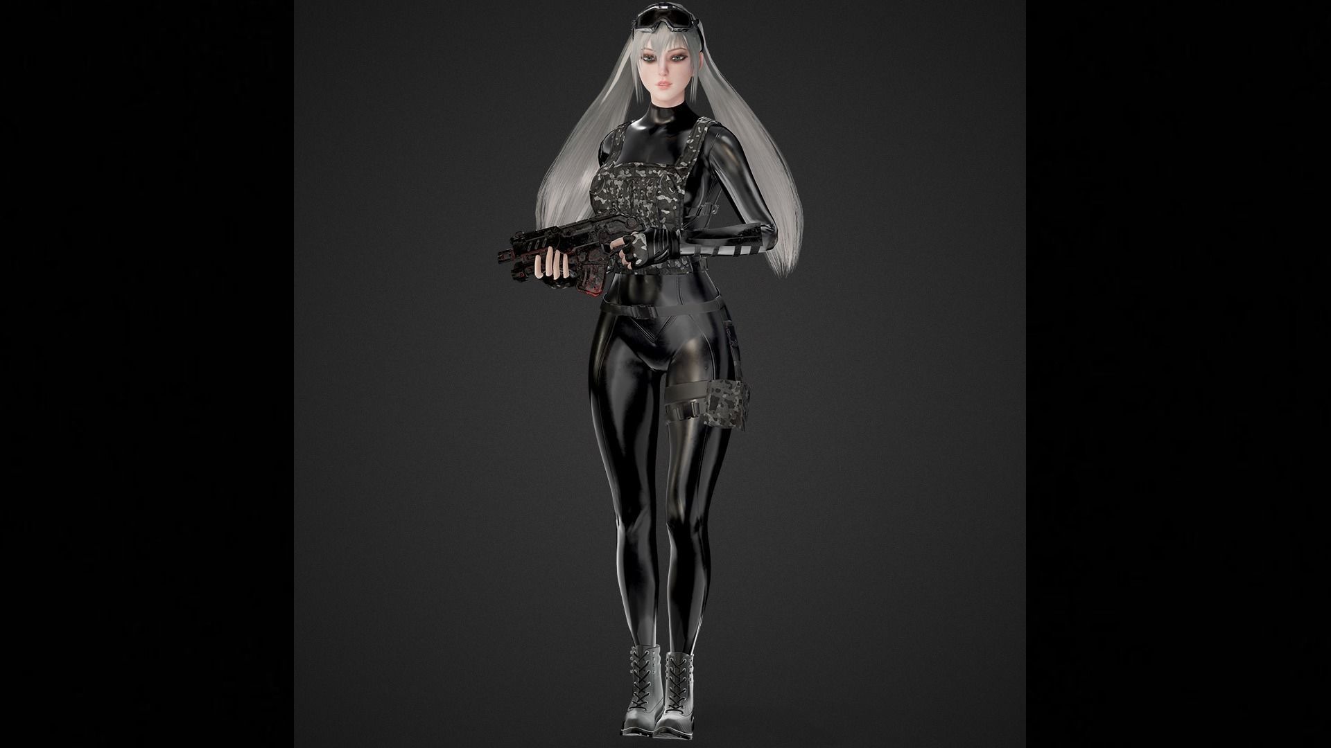 Military Girl Low-poly 3D model_8