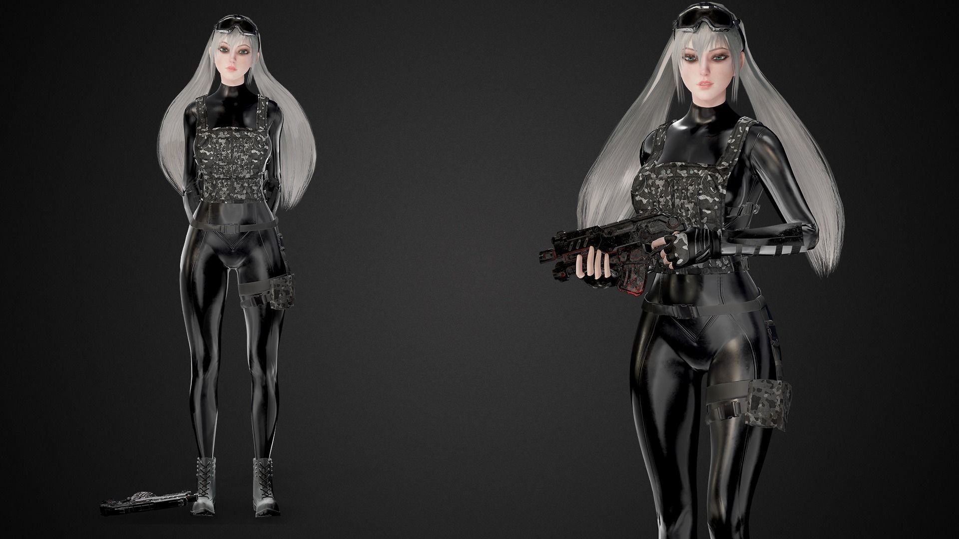 Military Girl Low-poly 3D model_12