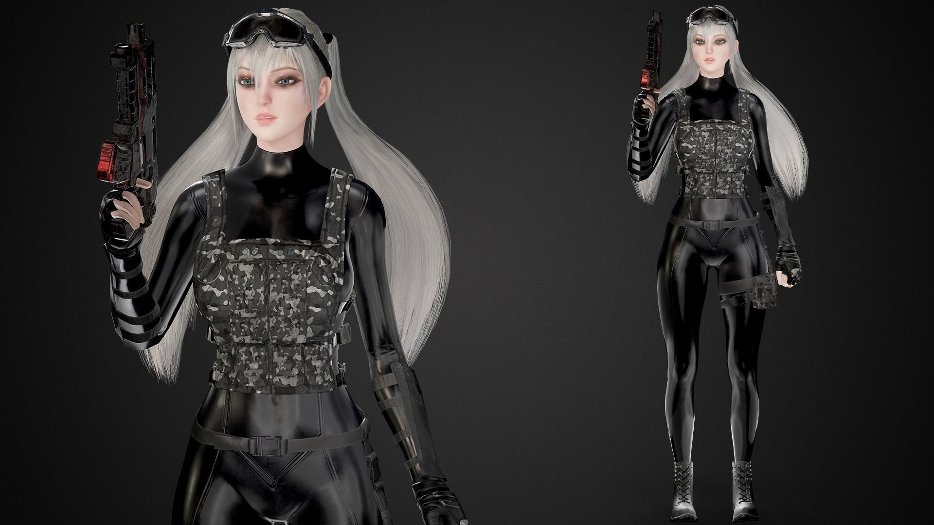 Military Girl Low-poly 3D model_2