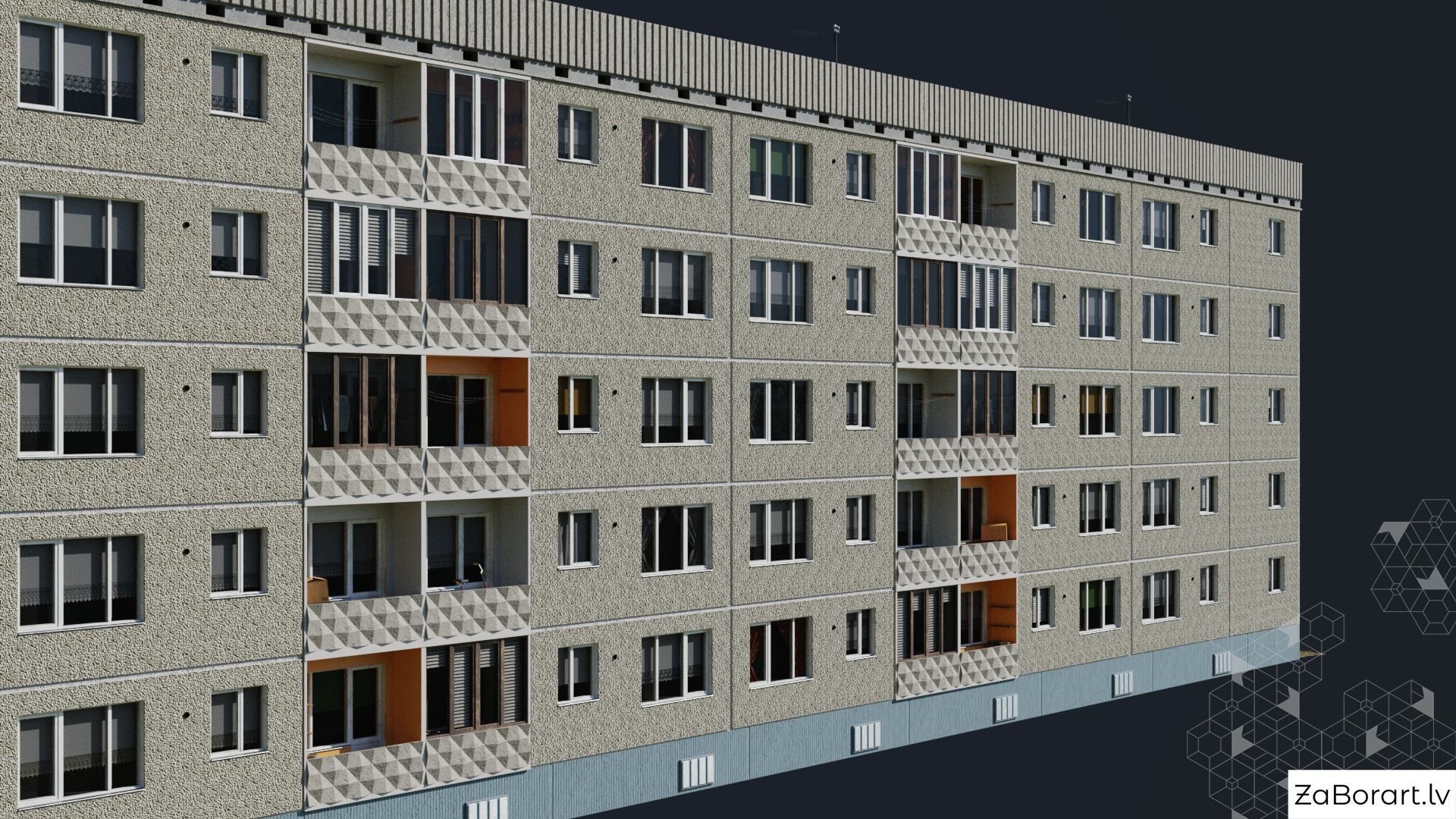 Soviet procedural building Low-poly 3D model_5