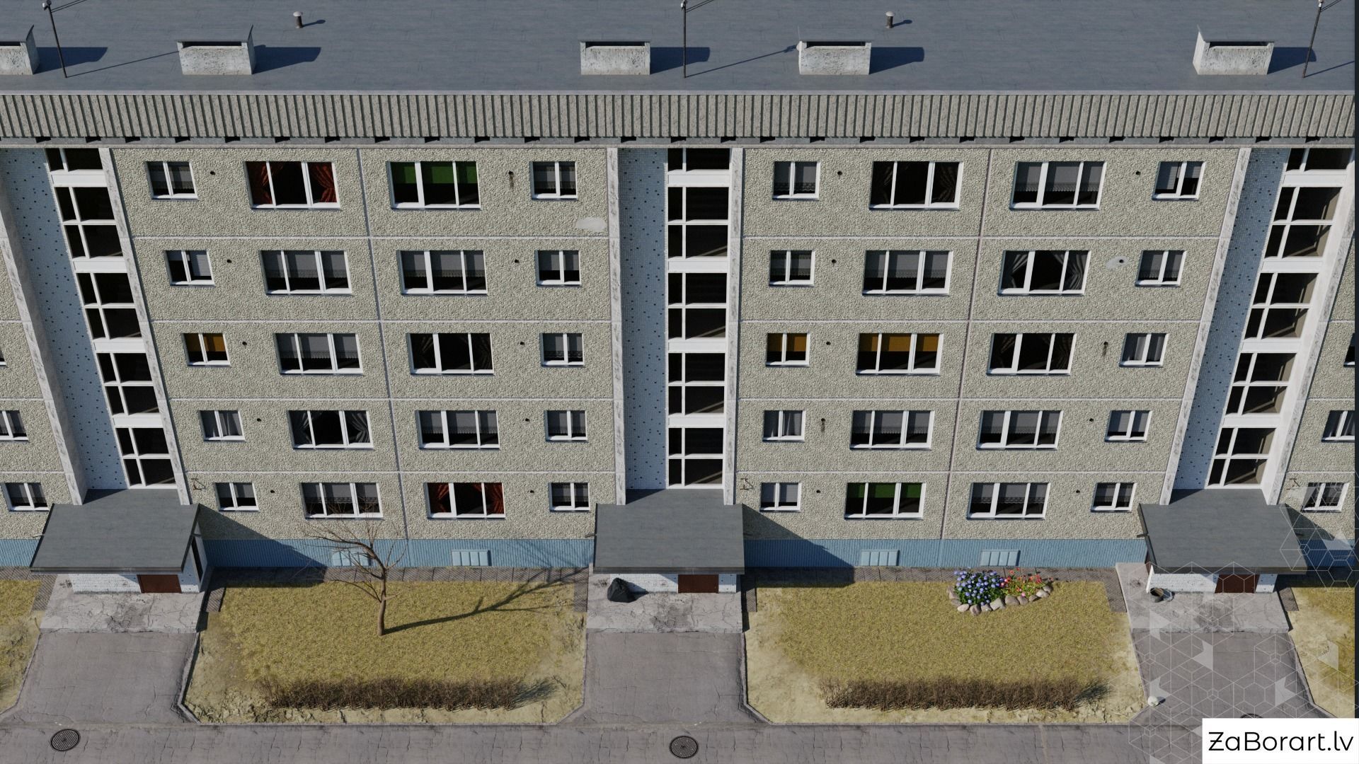 Soviet procedural building Low-poly 3D model_3
