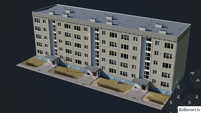 Soviet procedural building Low-poly 3D model