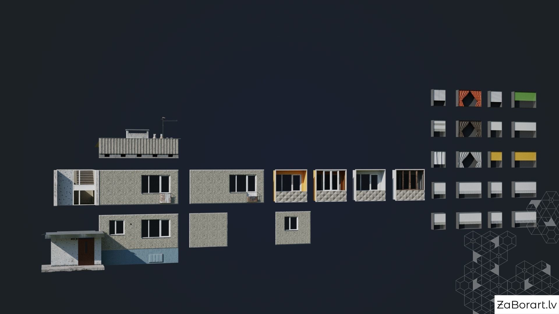 Soviet procedural building Low-poly 3D model_8