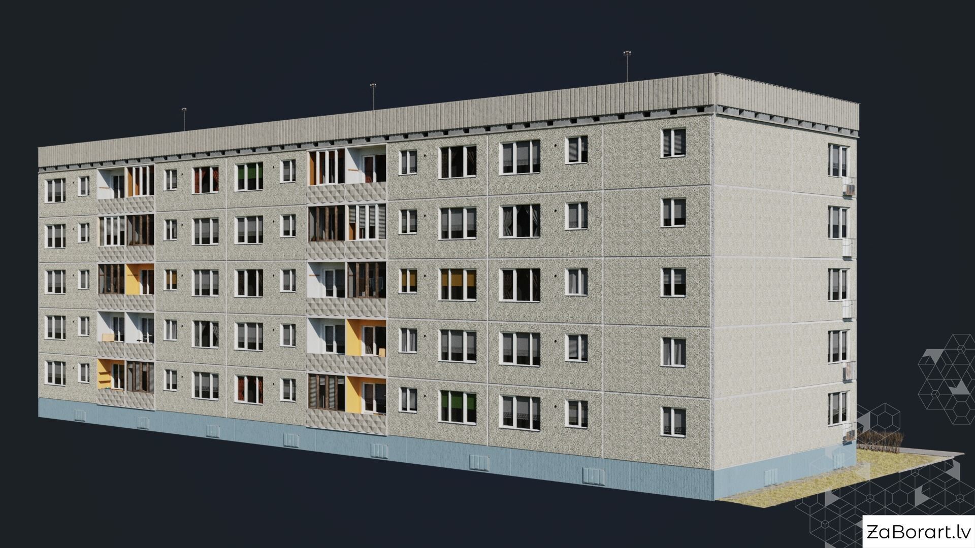 Soviet procedural building Low-poly 3D model_6