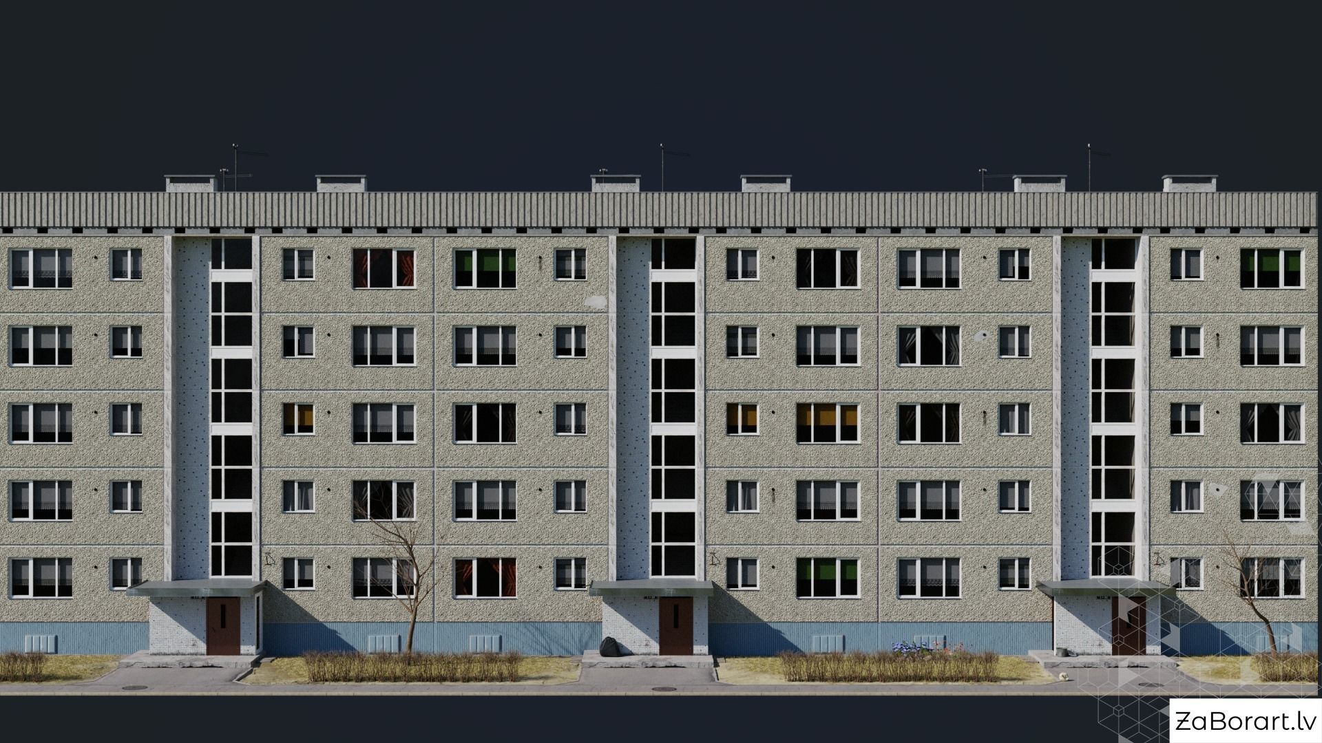 Soviet procedural building Low-poly 3D model_7