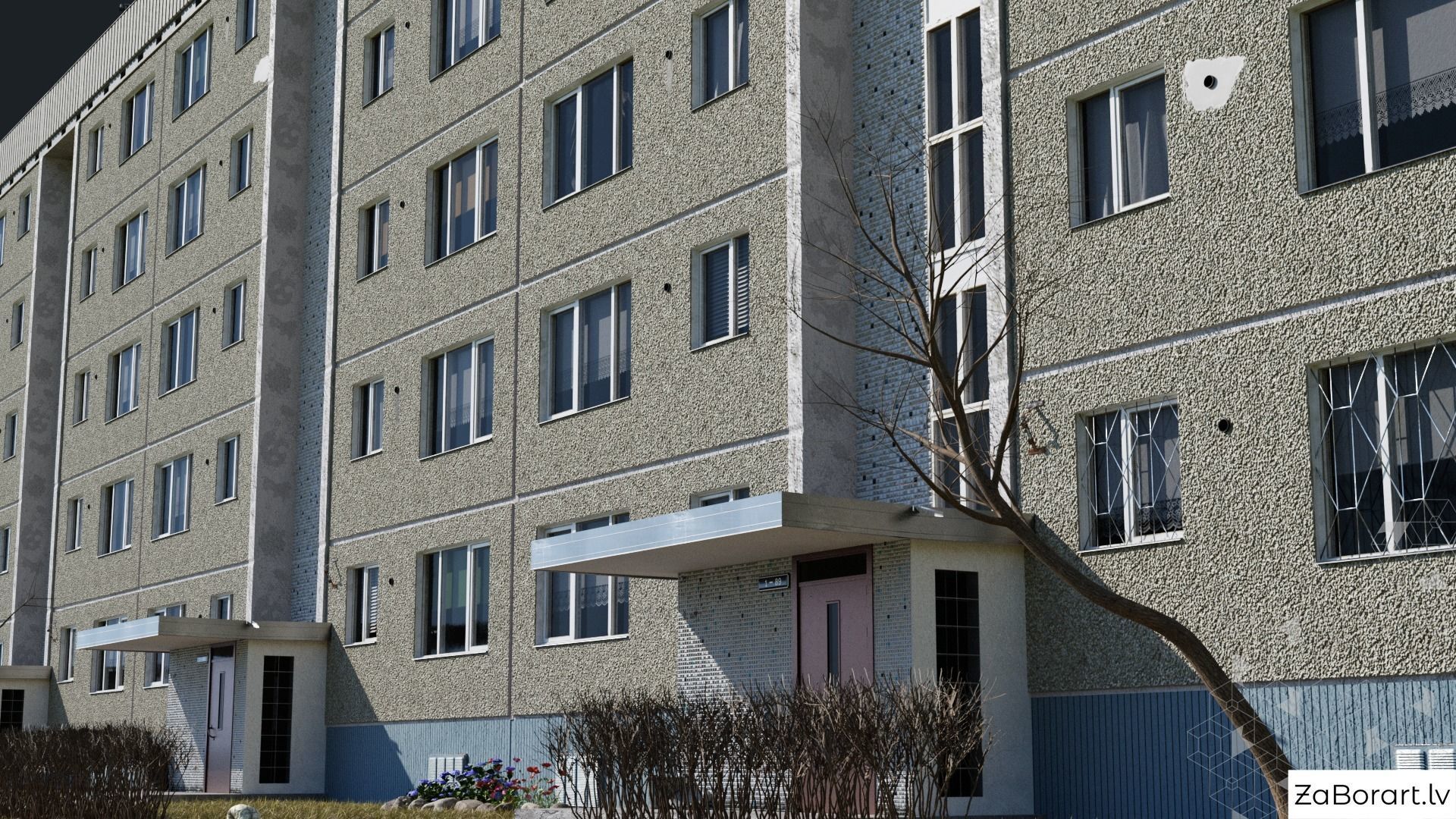 Soviet procedural building Low-poly 3D model_2