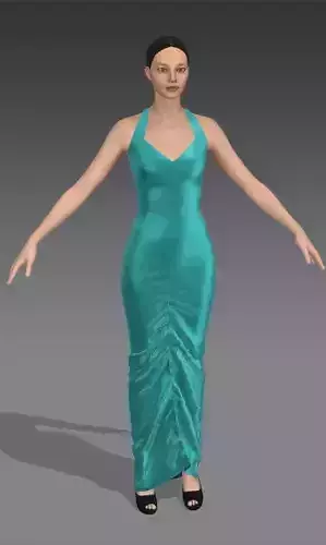 DRESS MINT GREEN DRAPED ELASTIC LONG DRESS