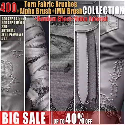 400 Torn Fabric Brushes  Alpha IMM Brush Collection 3D model
