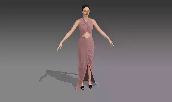 DRESS POWDER PINK COLOR MATTE ELASTIC DRAPED LOOK  LONG DRESS