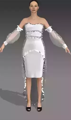 DRESS WHITE MATTE RUFFLED STRAPLESS WATERMELON SLEVEE VUAL 