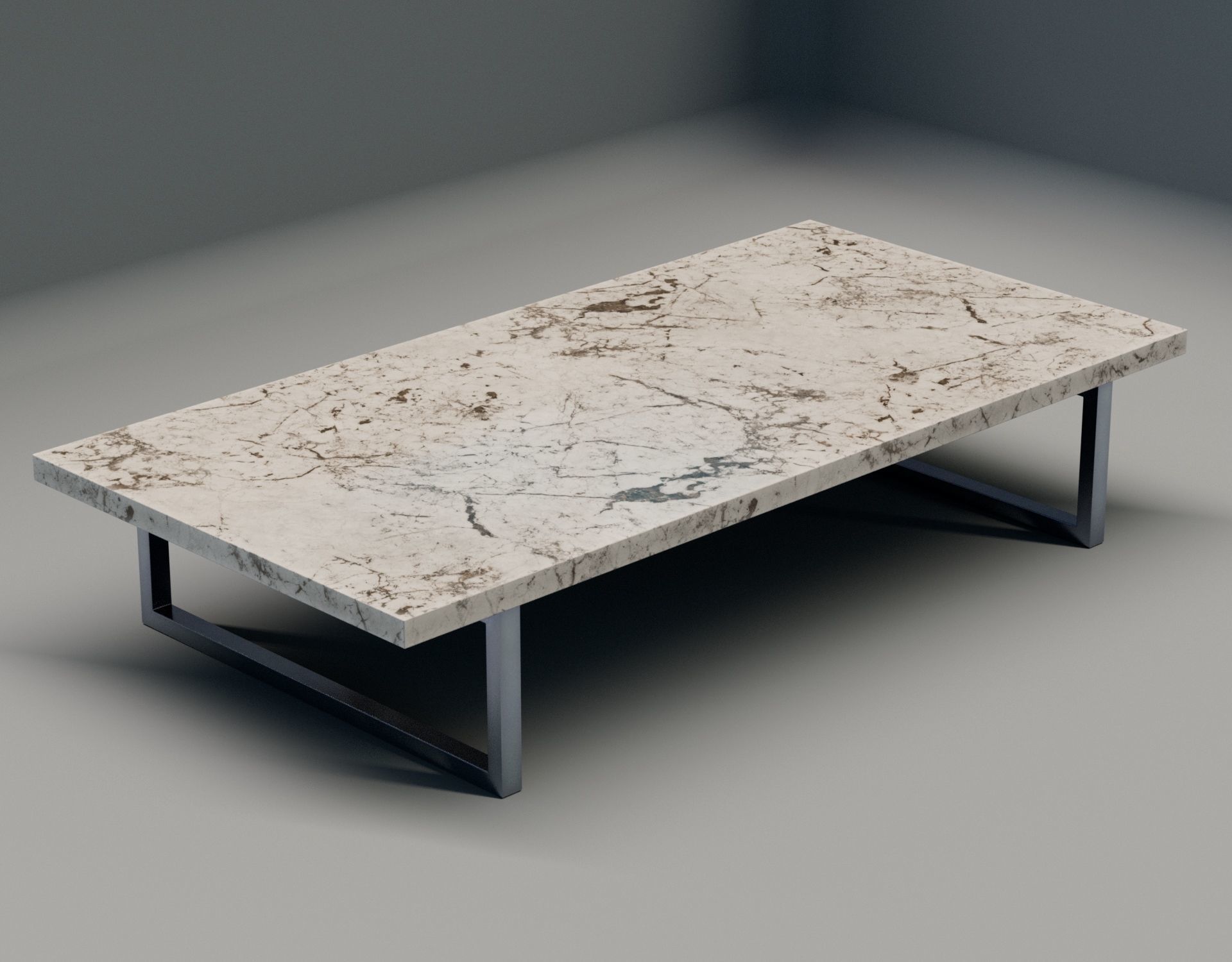 Dinning table marble black and white Low-poly 3D model_1