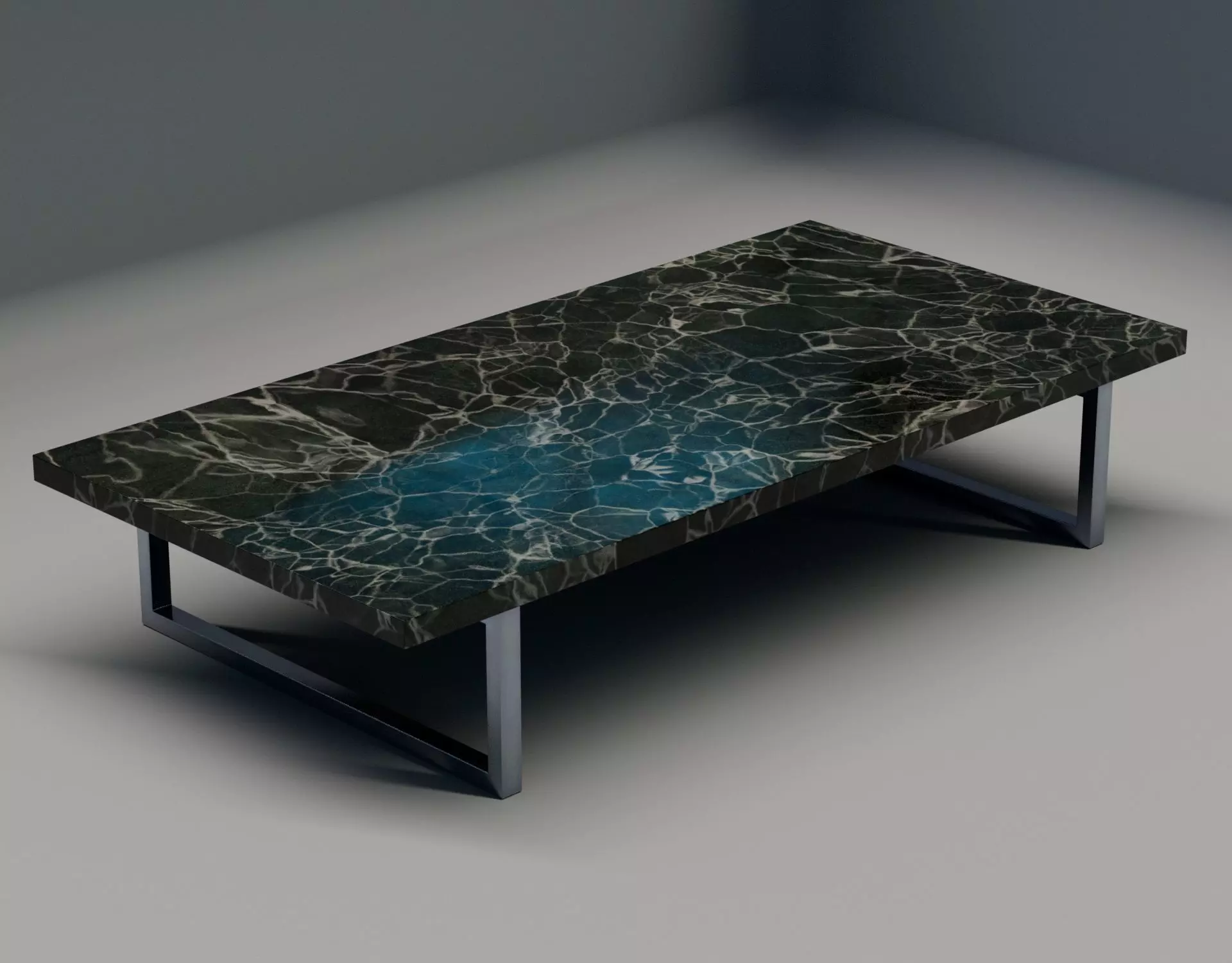 Dinning table marble black and white Low-poly 3D model_0
