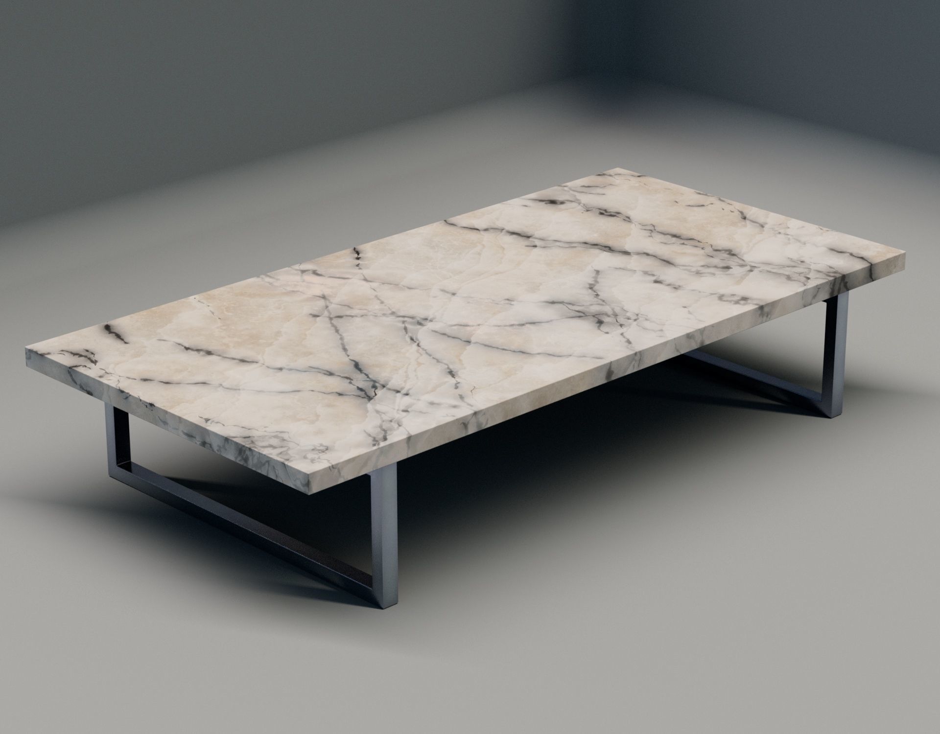 Dinning table marble black and white Low-poly 3D model_2