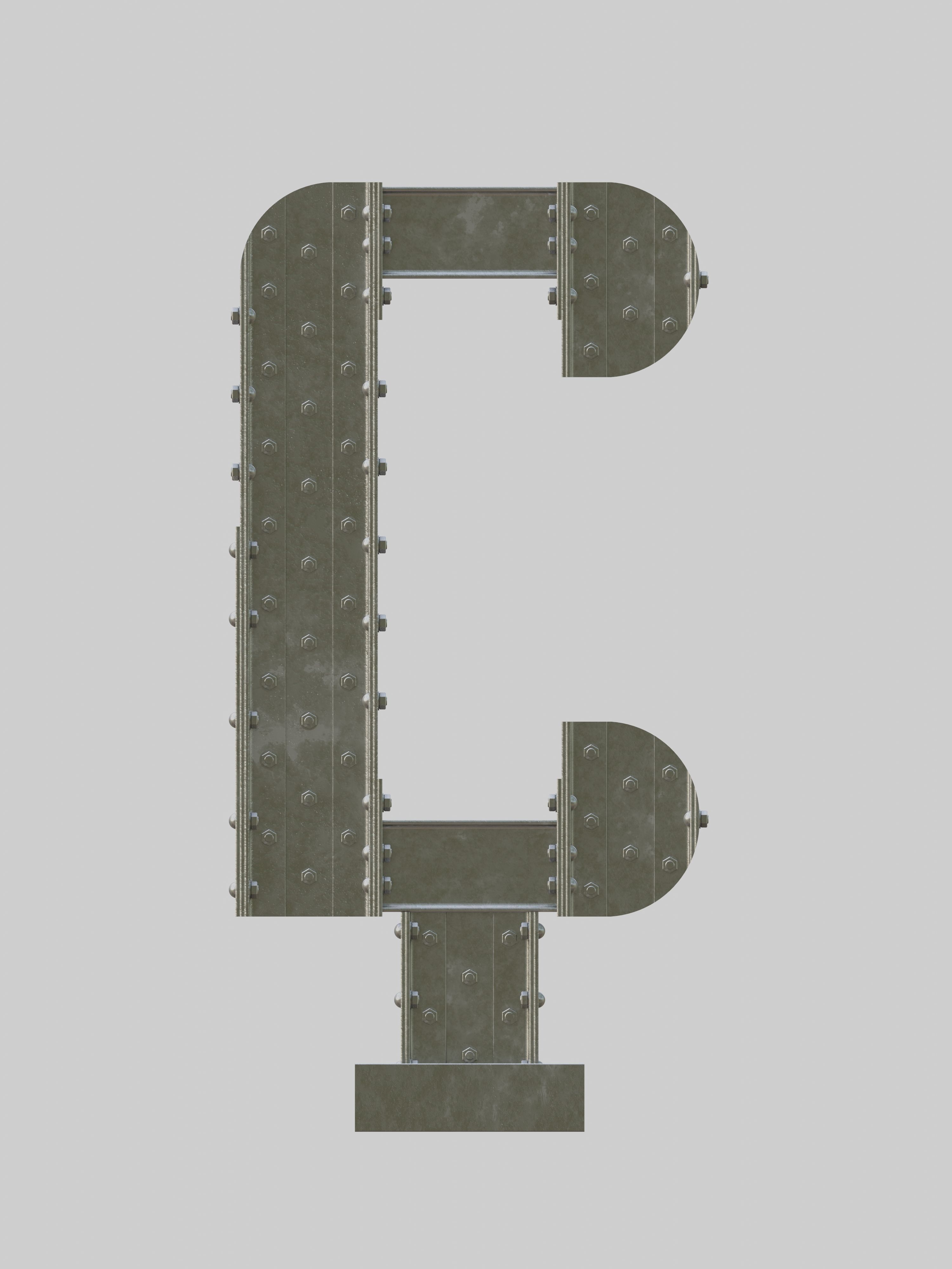 Steel Construction Font - Turkish Letter C 3D model_1