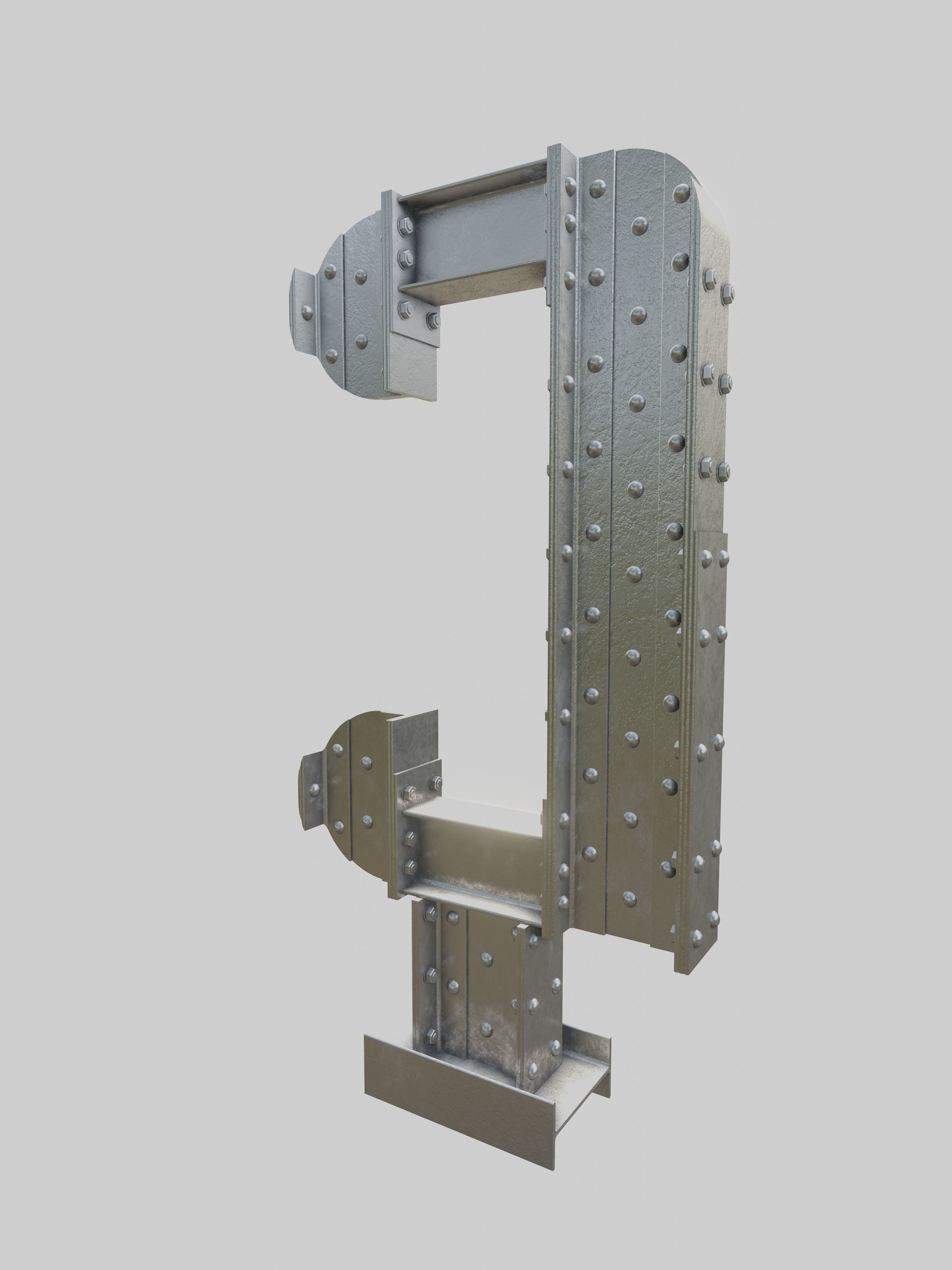 Steel Construction Font - Turkish Letter C 3D model_2