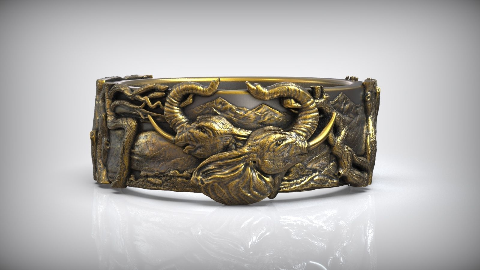 Love Elephant Head Savannah Heart Wedding Ring 3D print model_1