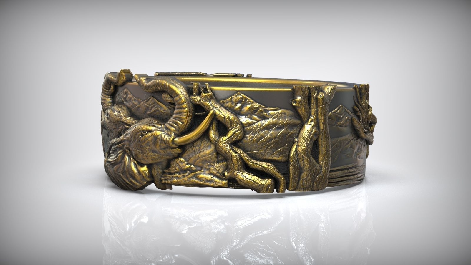 Love Elephant Head Savannah Heart Wedding Ring 3D print model_4