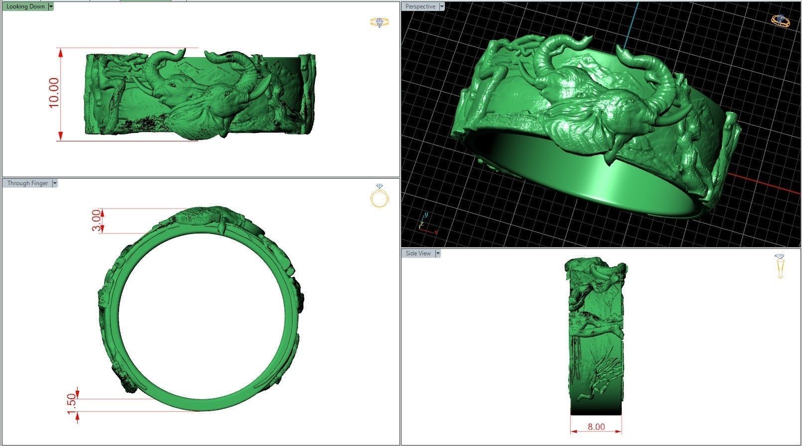 Love Elephant Head Savannah Heart Wedding Ring 3D print model_7