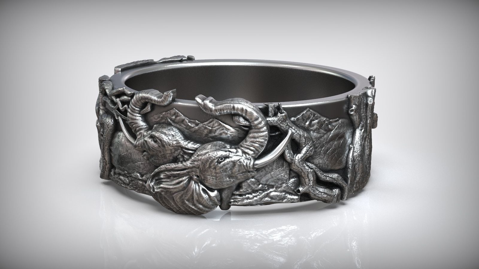 Love Elephant Head Savannah Heart Wedding Ring 3D print model_2