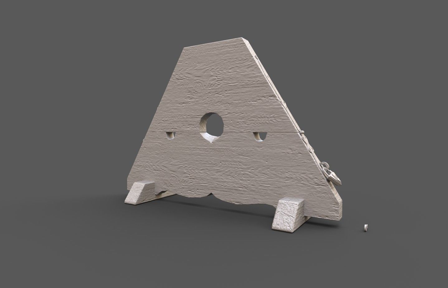 Medieval kneeing pillory with lock Low-poly 3D model_20