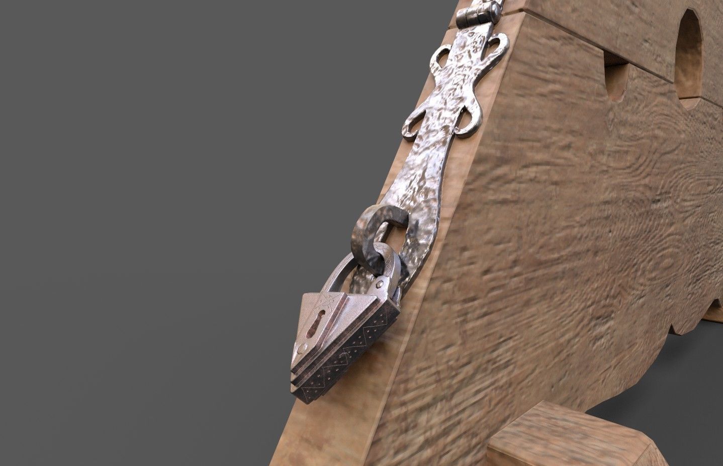 Medieval kneeing pillory with lock Low-poly 3D model_11