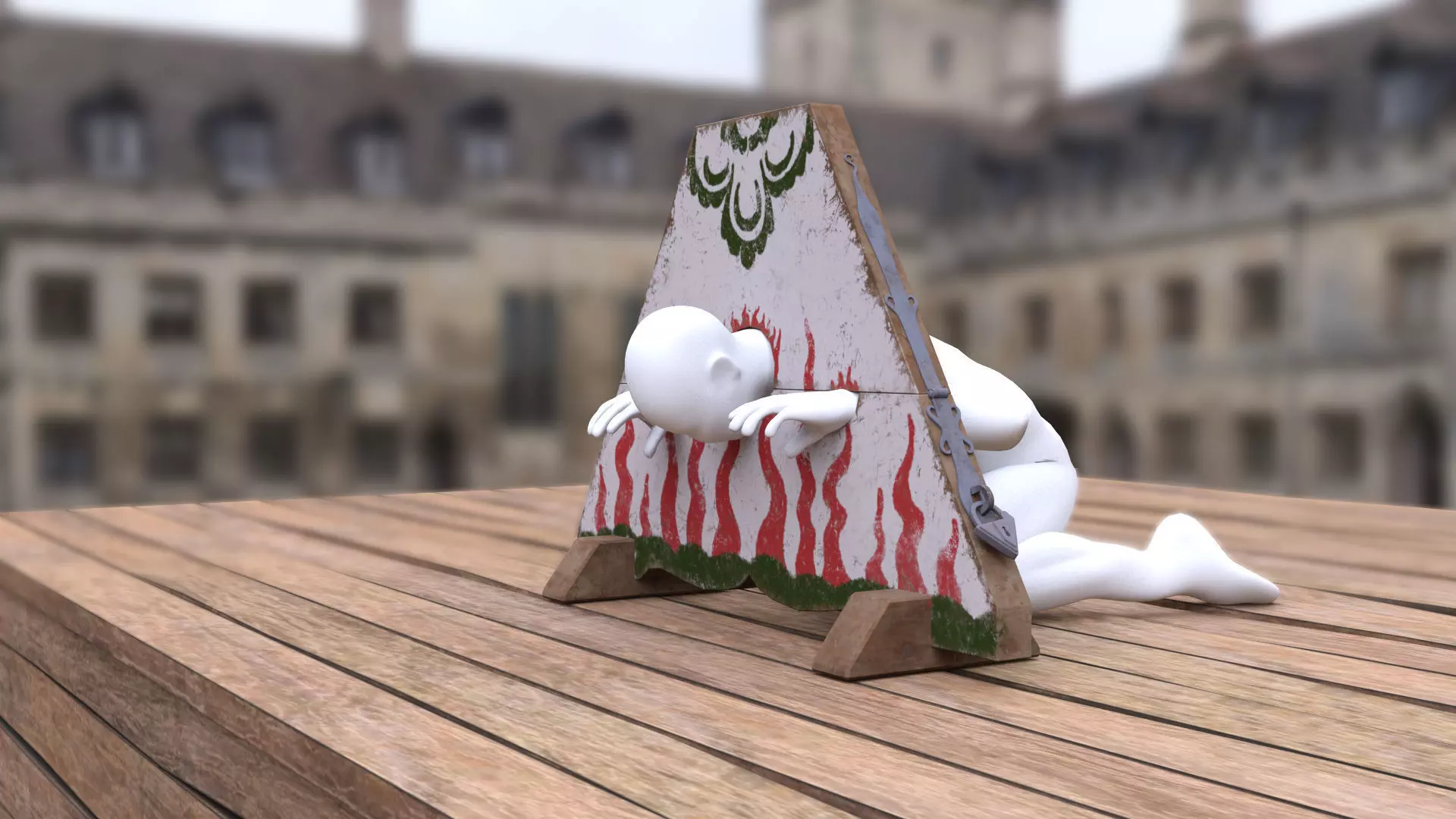 Medieval kneeing pillory with lock Low-poly 3D model_0