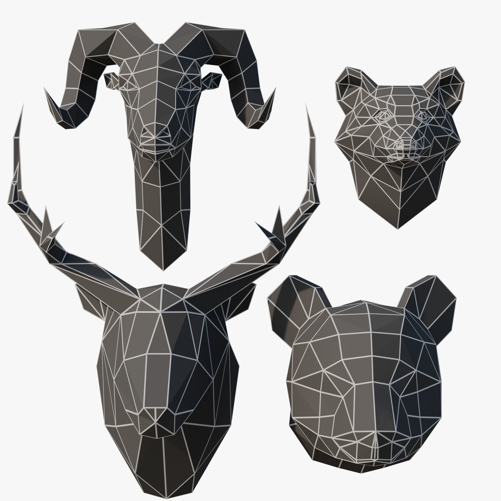 Paper Animal Heads Low-poly 3D model_9