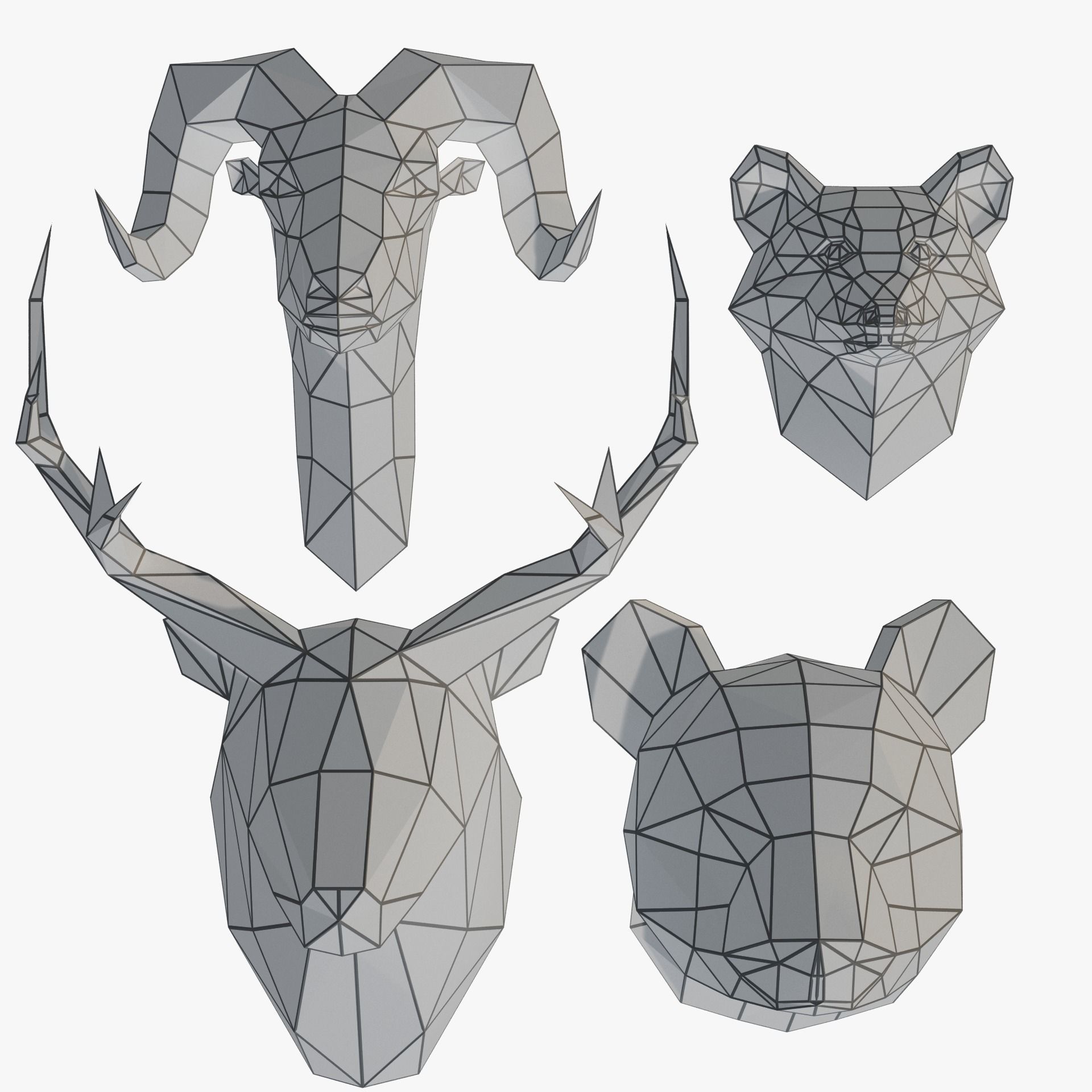 Paper Animal Heads Low-poly 3D model_12