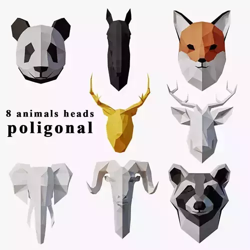Paper Animal Heads Low-poly 3D model