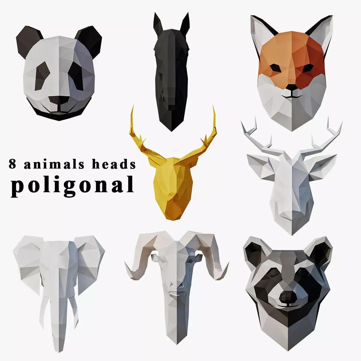 Paper Animal Heads Low-poly 3D model_0