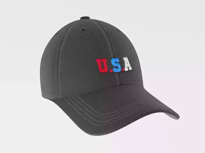 Baseball Cap Embroidery USA - PBR textures 4K Black 